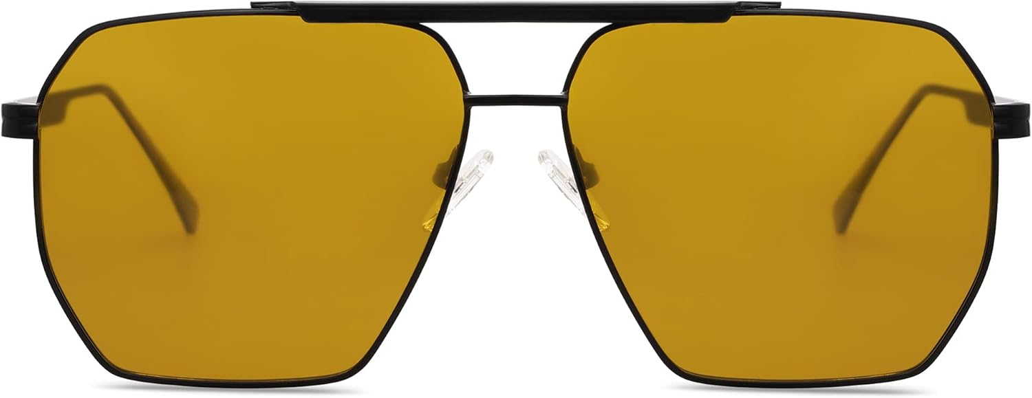 SOJOS Retro Oversized Square Polarized Sunglasses for Women and Men Vintage Shades Classic Large Metal Sun GlassesMblack