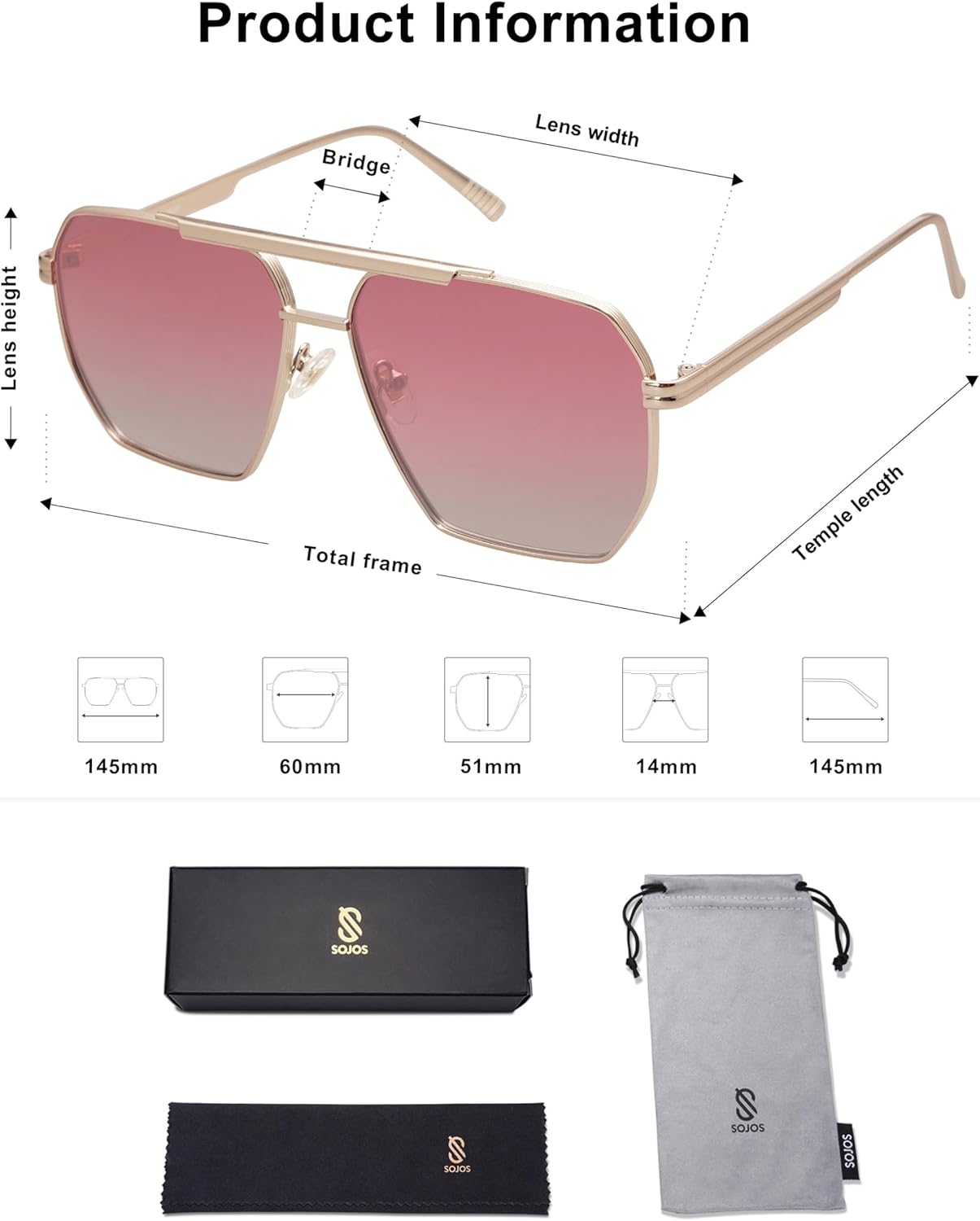 SOJOS Retro Oversized Square Polarized Sunglasses for Women and Men Vintage Shades Classic Large Metal Sun GlassesPale Gold