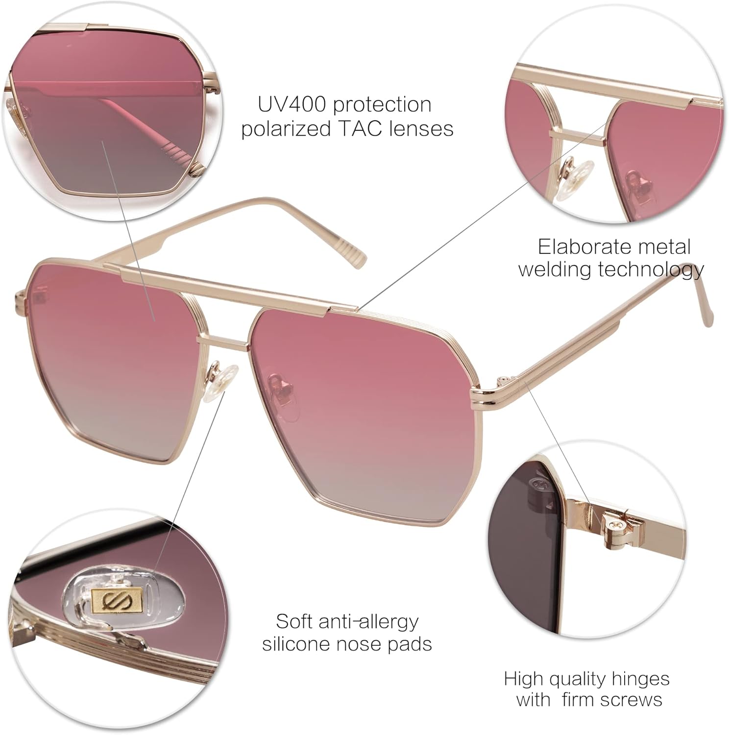 SOJOS Retro Oversized Square Polarized Sunglasses for Women and Men Vintage Shades Classic Large Metal Sun GlassesPale Gold