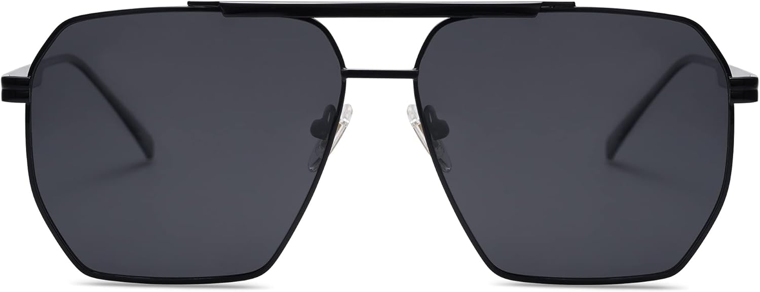 SOJOS Retro Oversized Square Polarized Sunglasses for Women and Men Vintage Shades Classic Large Metal Sun GlassesShiny Black