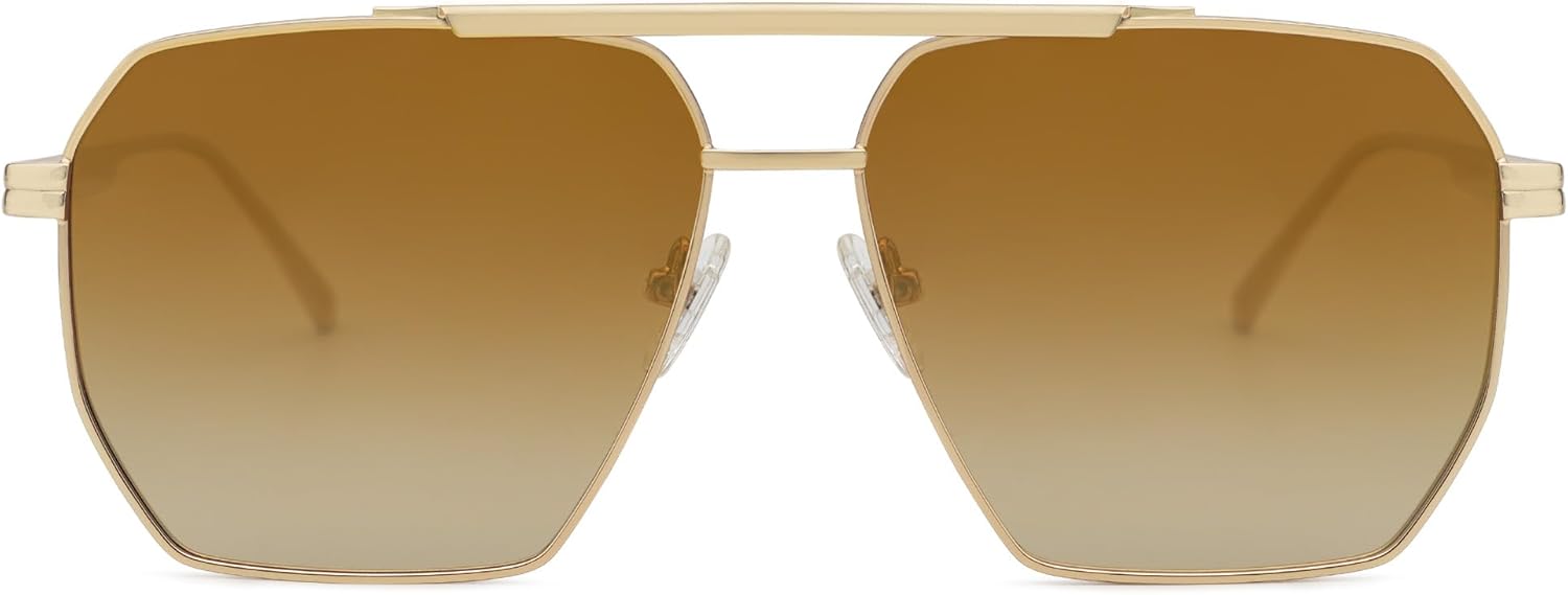 SOJOS Retro Oversized Square Polarized Sunglasses for Women and Men Vintage Shades Classic Large Metal Sun GlassesShiny GoldGradient Brown