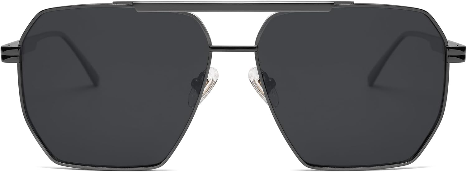SOJOS Retro Oversized Square Polarized Sunglasses for Women and Men Vintage Shades Classic Large Metal Sun GlassesShiny Grey  Grey