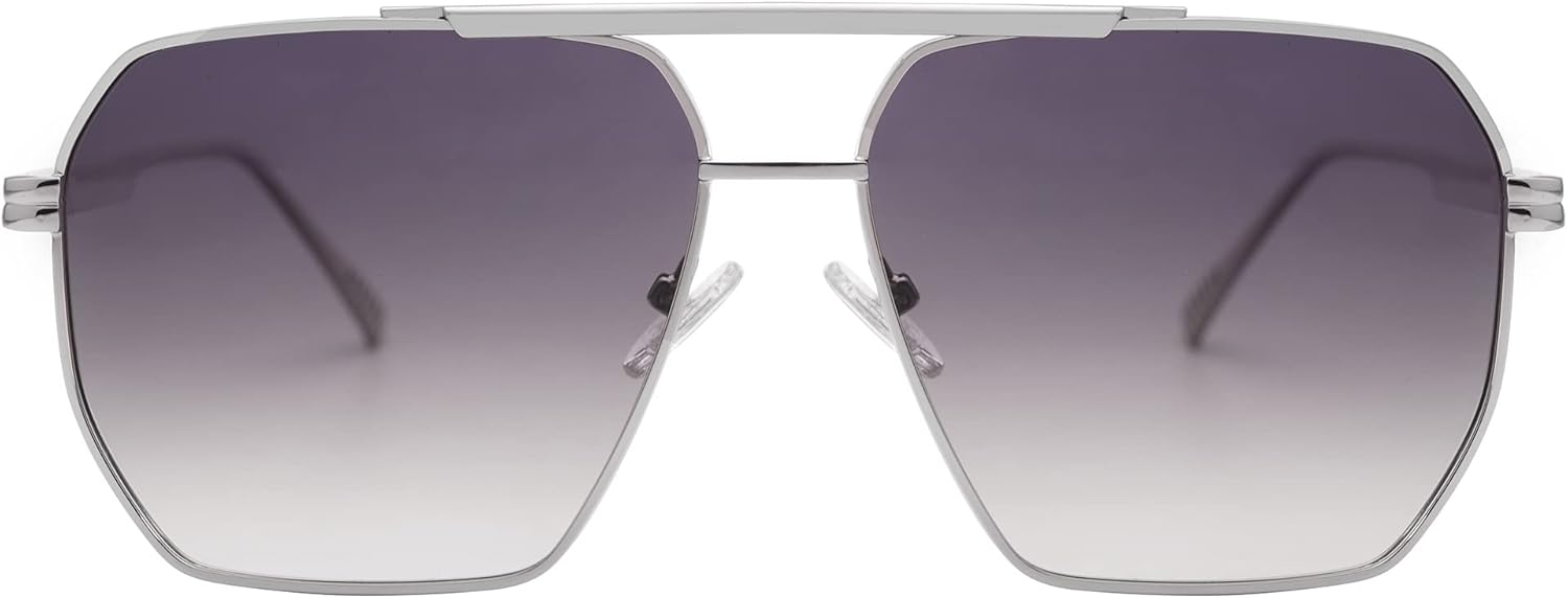 SOJOS Retro Oversized Square Polarized Sunglasses for Women and Men Vintage Shades Classic Large Metal Sun GlassesSilverGrey