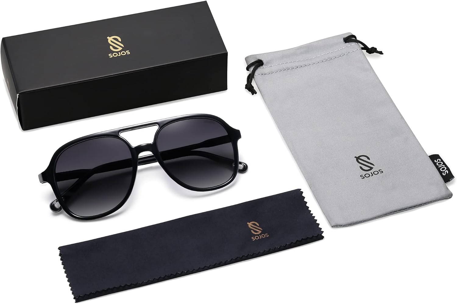 SOJOS Retro Polarized Aviator Sunglasses for Women Men Classic 70s Vintage Trendy Square Aviators SJ2174BlackGrey