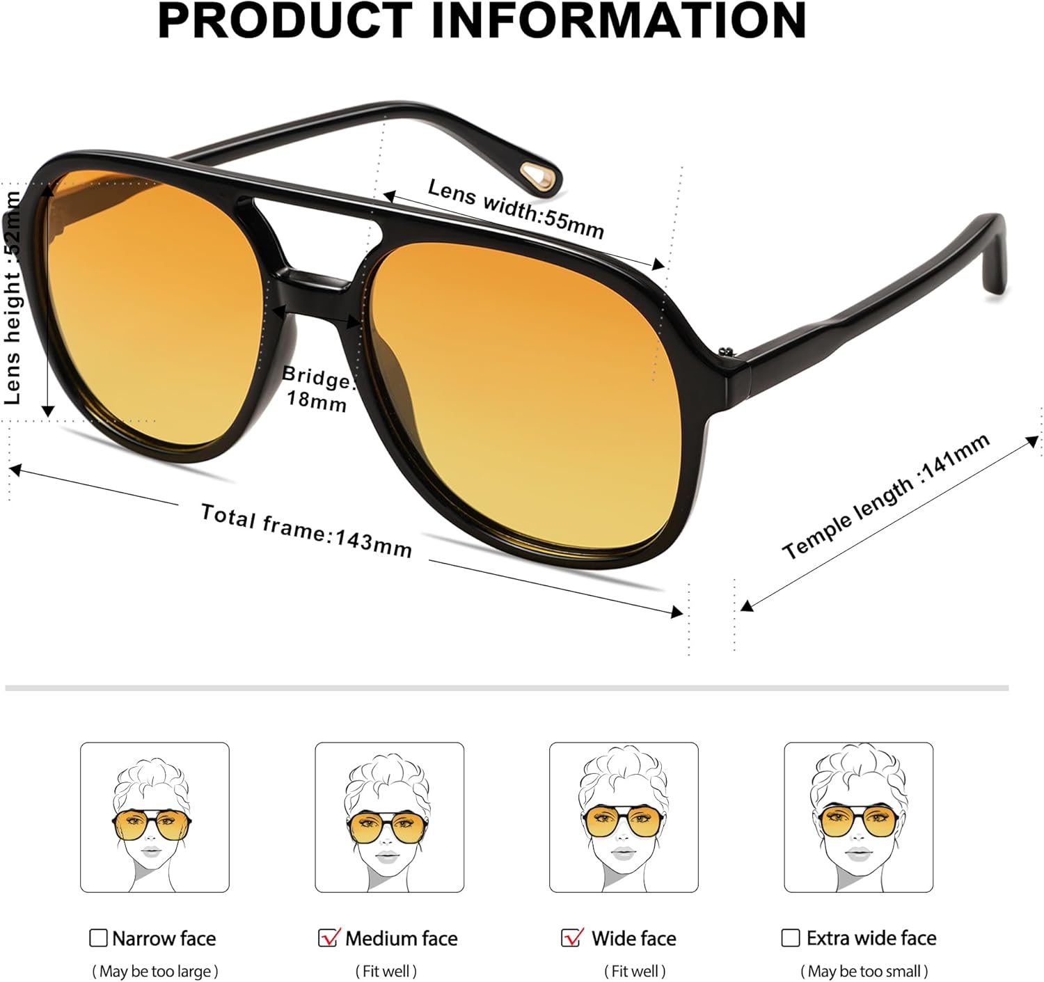 SOJOS Retro Polarized Aviator Sunglasses for Women Men Classic 70s Vintage Trendy Square Aviators SJ2174BlackYellow Tint