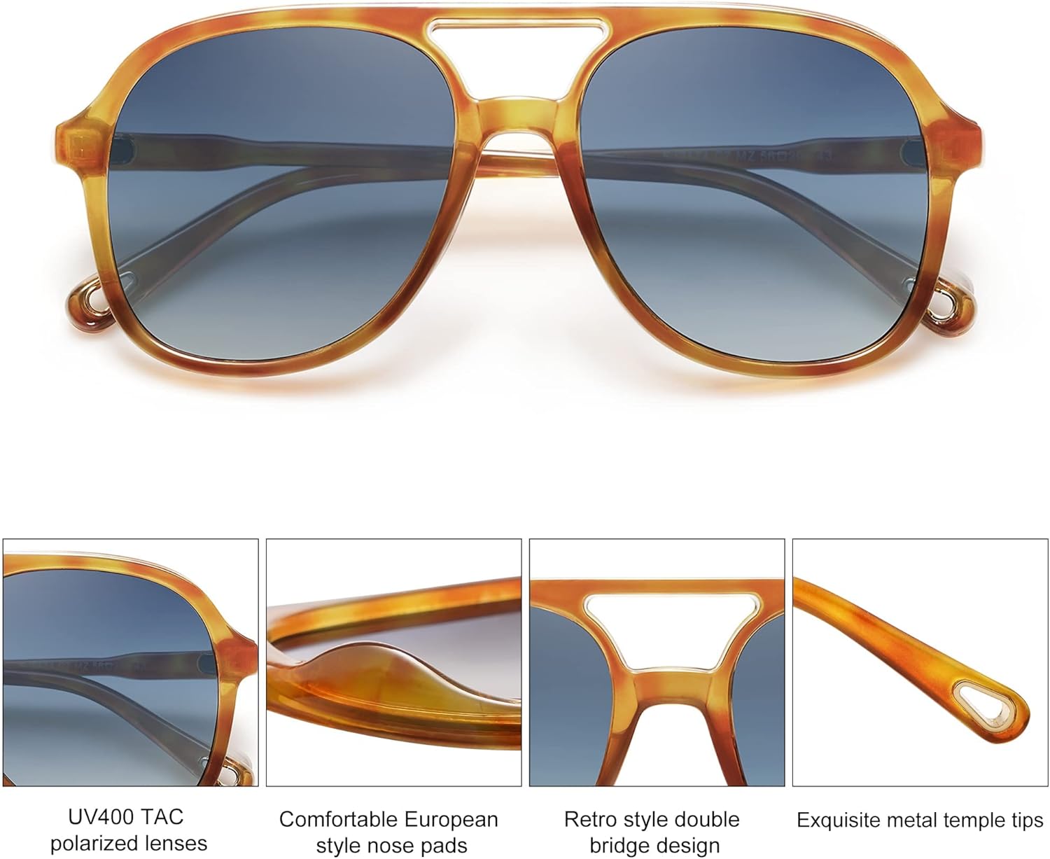 SOJOS Retro Polarized Aviator Sunglasses for Women Men Classic 70s Vintage Trendy Square Aviators SJ2174Caramel TortoiseGradient Grey