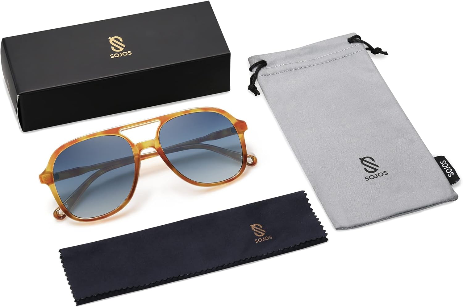 SOJOS Retro Polarized Aviator Sunglasses for Women Men Classic 70s Vintage Trendy Square Aviators SJ2174Caramel TortoiseGradient Grey