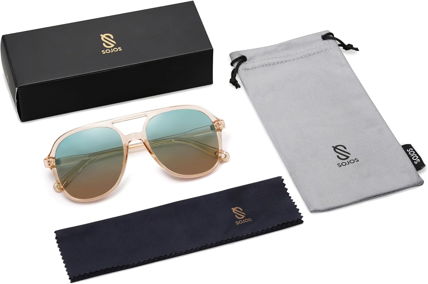 SOJOS Retro Polarized Aviator Sunglasses for Women Men Classic 70s Vintage Trendy Square Aviators SJ2174Clear BrownGreen Gradient Brown
