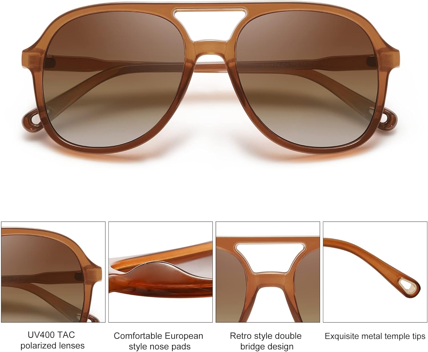 SOJOS Retro Polarized Aviator Sunglasses for Women Men Classic 70s Vintage Trendy Square Aviators SJ2174Dark BrownGradient Brown