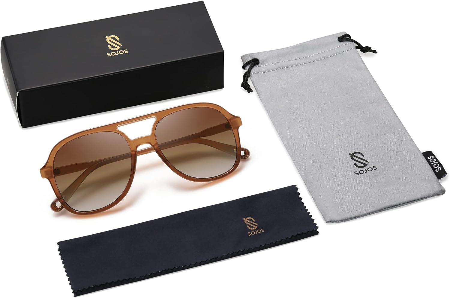 SOJOS Retro Polarized Aviator Sunglasses for Women Men Classic 70s Vintage Trendy Square Aviators SJ2174Dark BrownGradient Brown