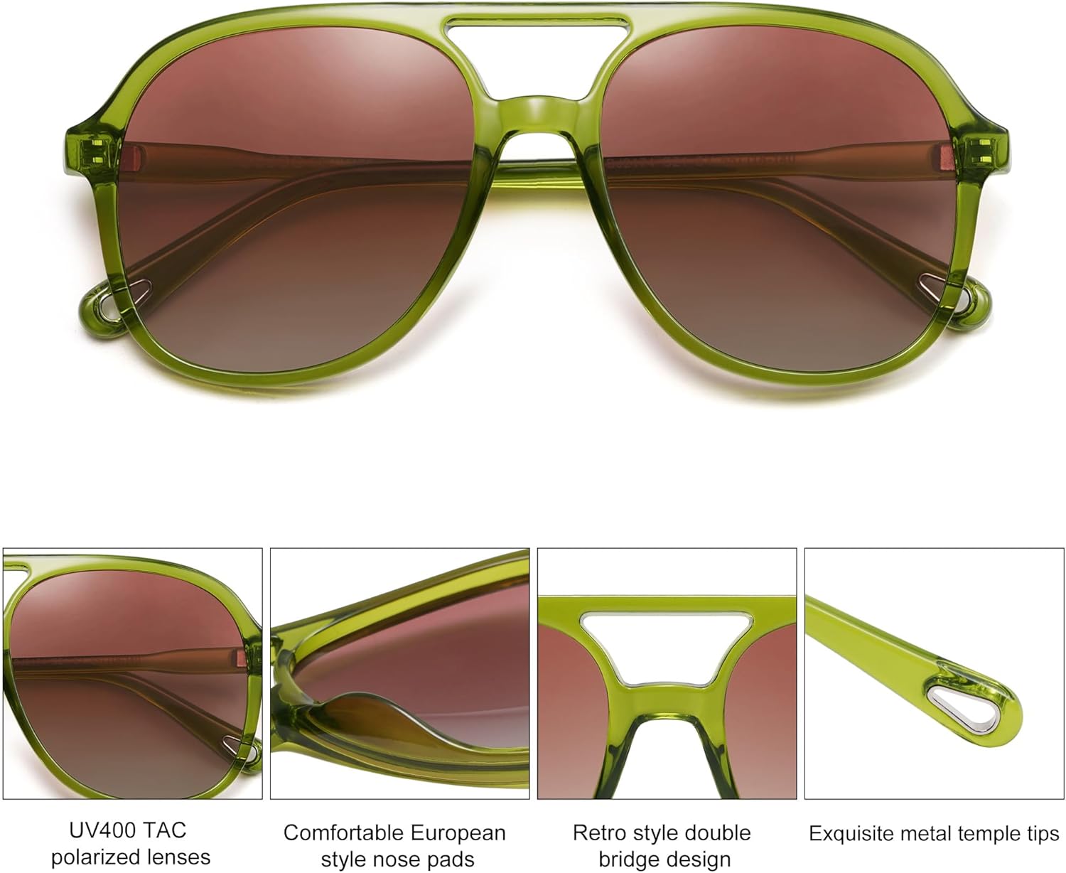 SOJOS Retro Polarized Aviator Sunglasses for Women Men Classic 70s Vintage Trendy Square Aviators SJ2174Light GreenGradient Pink