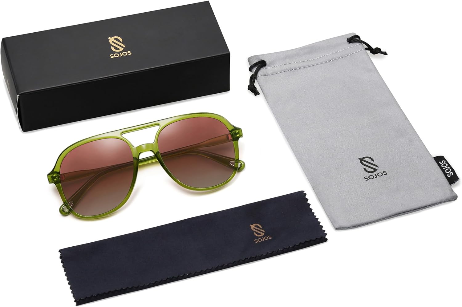 SOJOS Retro Polarized Aviator Sunglasses for Women Men Classic 70s Vintage Trendy Square Aviators SJ2174Light GreenGradient Pink