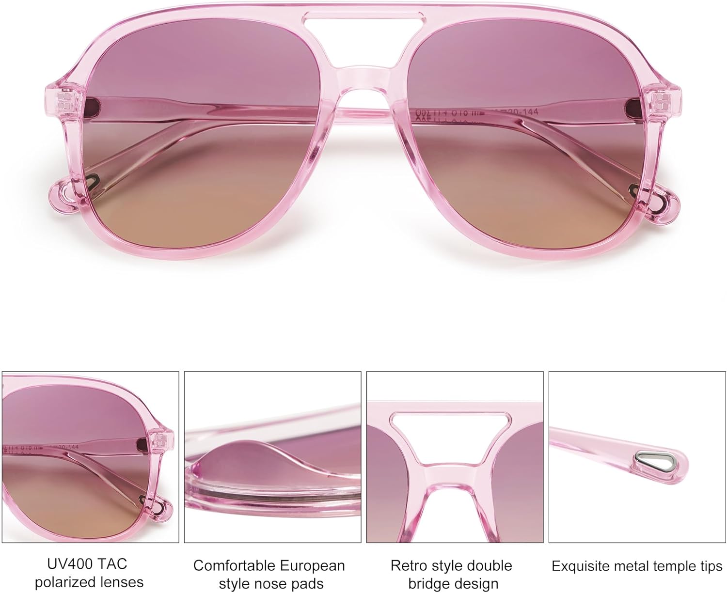 SOJOS Retro Polarized Aviator Sunglasses for Women Men Classic 70s Vintage Trendy Square Aviators SJ2174Light PurplePurple Gradient Brown