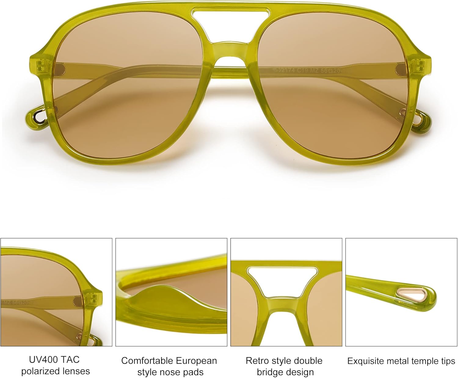 SOJOS Retro Polarized Aviator Sunglasses for Women Men Classic 70s Vintage Trendy Square Aviators SJ2174Olive GreenBrown