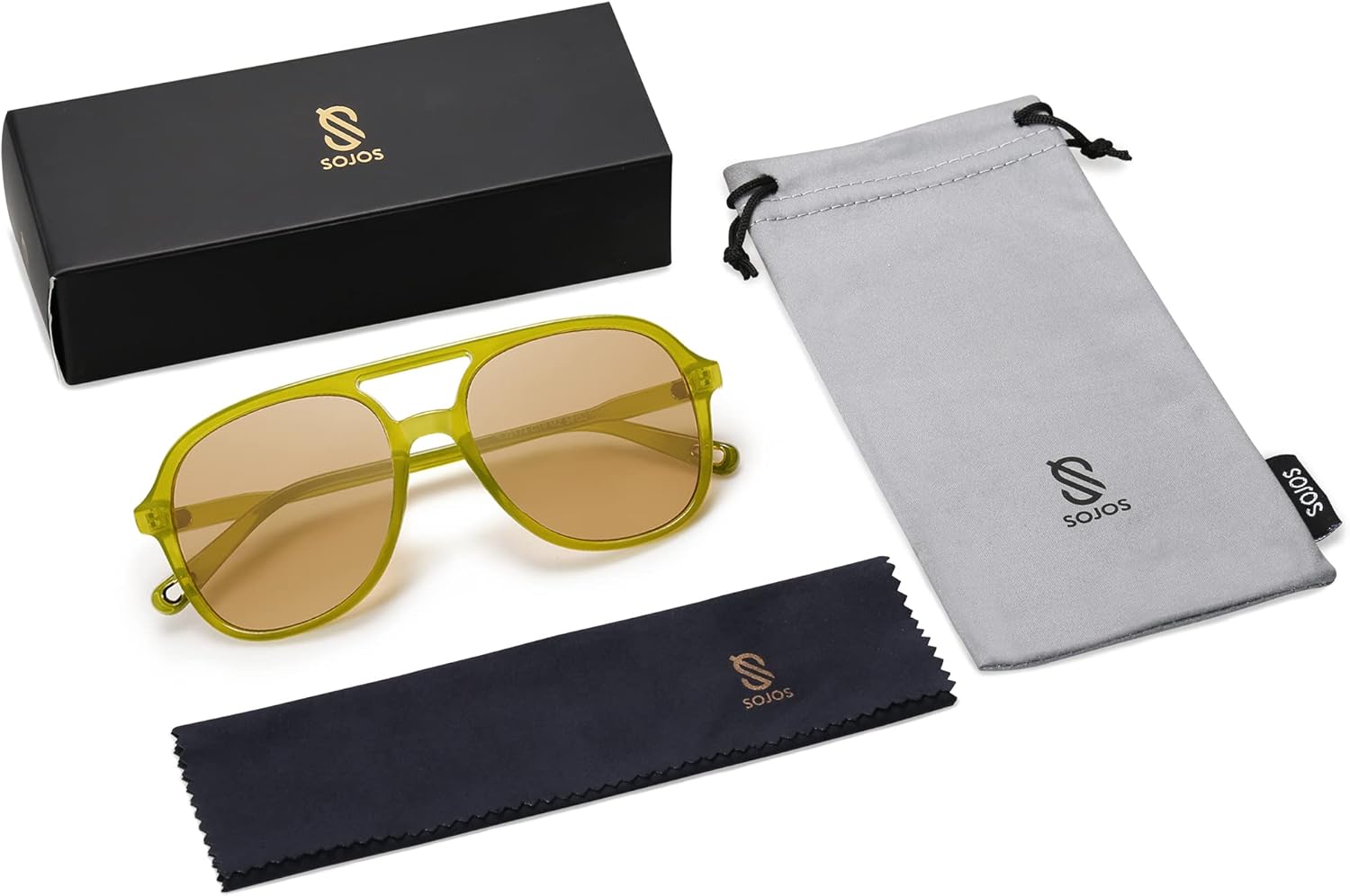 SOJOS Retro Polarized Aviator Sunglasses for Women Men Classic 70s Vintage Trendy Square Aviators SJ2174Olive GreenBrown