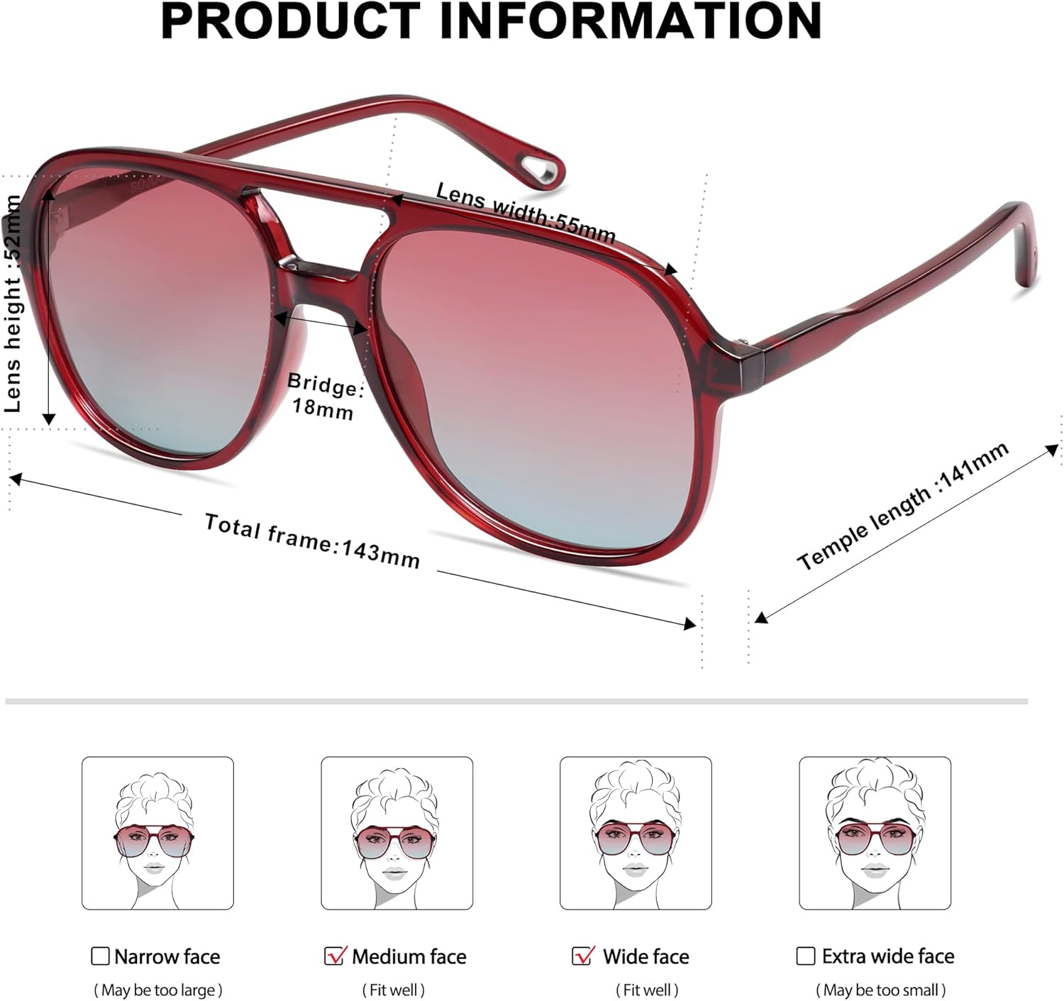 SOJOS Retro Polarized Aviator Sunglasses for Women Men Classic 70s Vintage Trendy Square Aviators SJ2174RedRed Gradient Blue