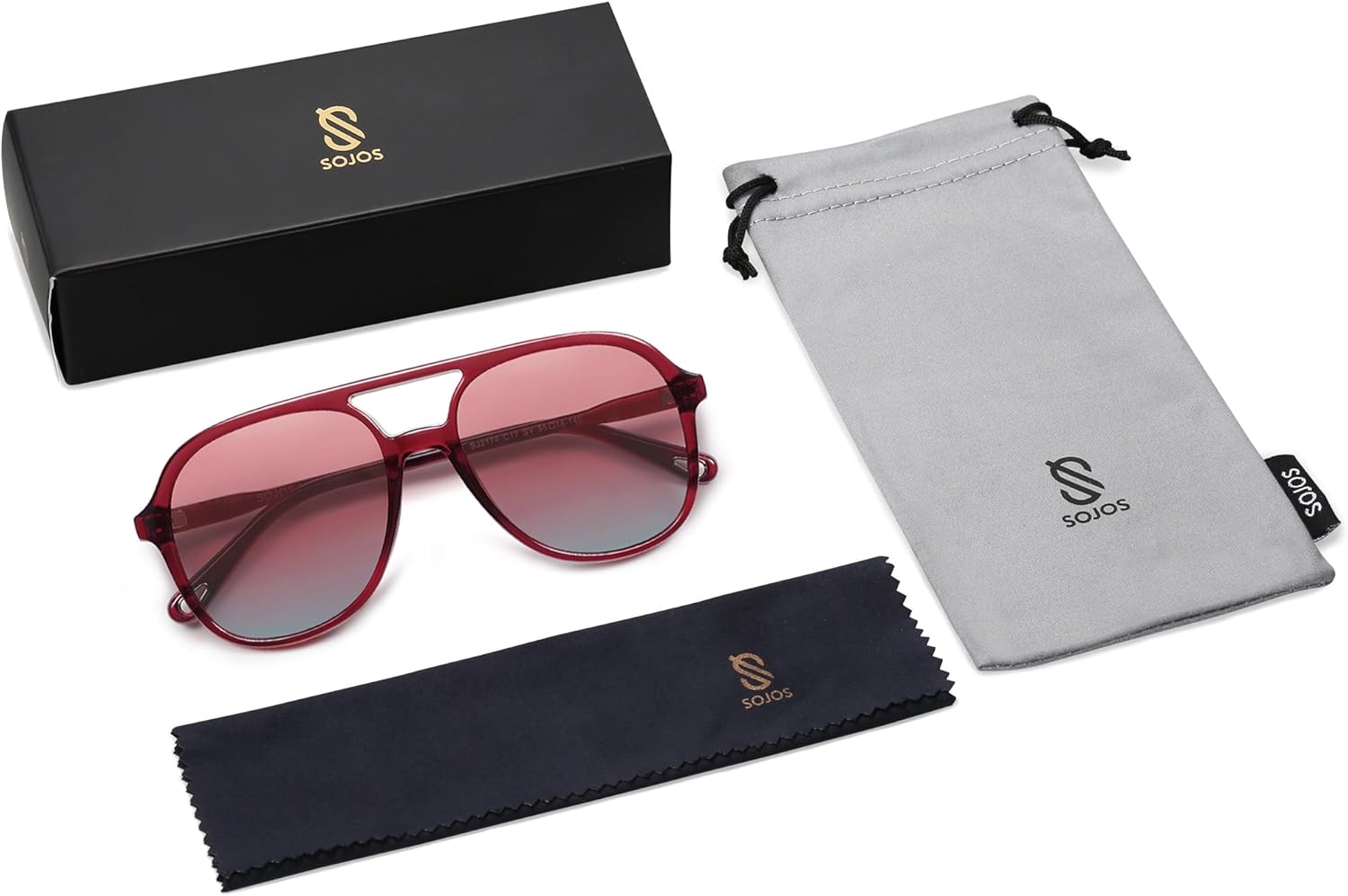 SOJOS Retro Polarized Aviator Sunglasses for Women Men Classic 70s Vintage Trendy Square Aviators SJ2174RedRed Gradient Blue