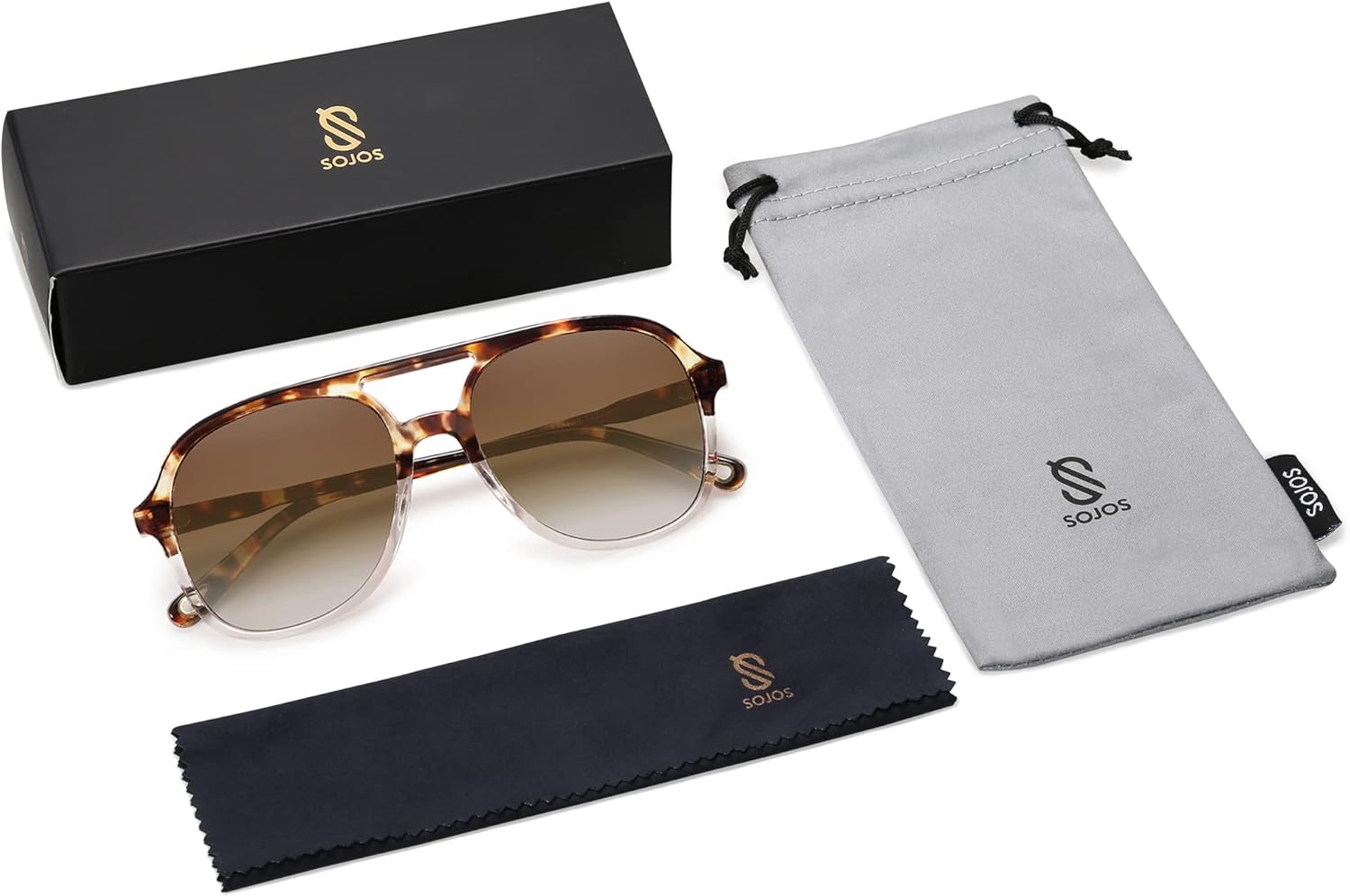 SOJOS Retro Polarized Aviator Sunglasses for Women Men Classic 70s Vintage Trendy Square Aviators SJ2174Tortoise Gradient BrownBrown