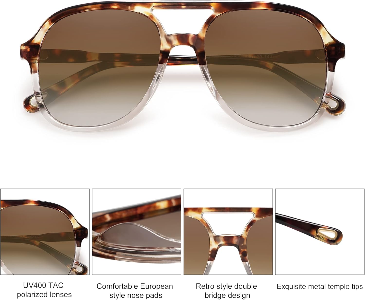 SOJOS Retro Polarized Aviator Sunglasses for Women Men Classic 70s Vintage Trendy Square Aviators SJ2174Tortoise Gradient BrownBrown