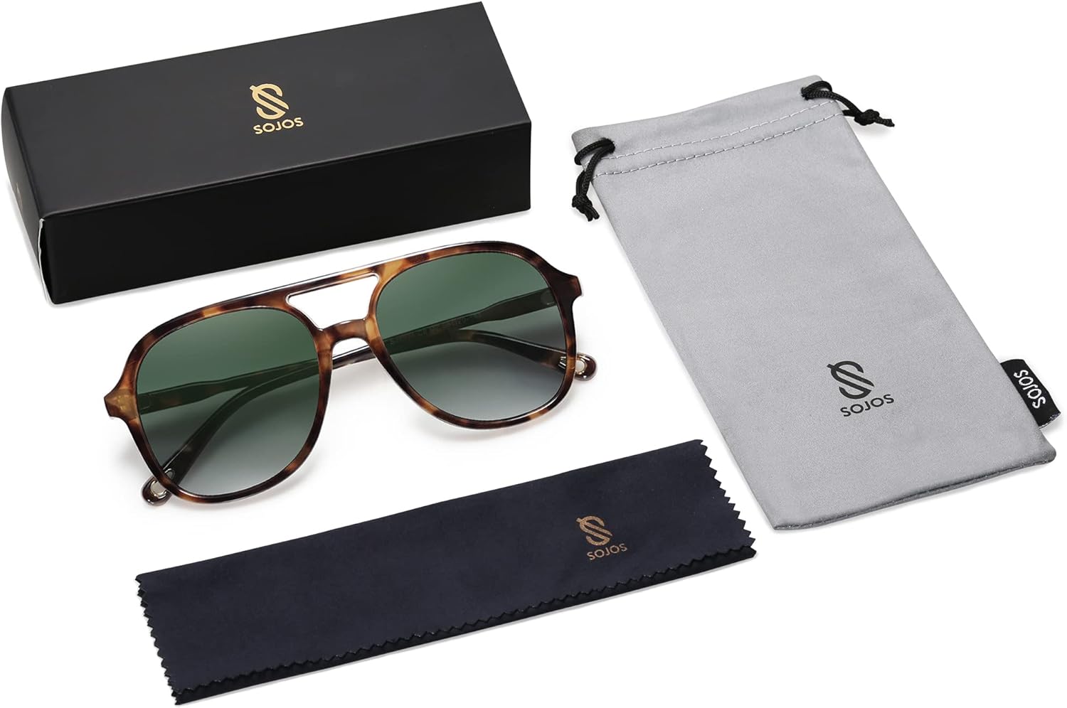 SOJOS Retro Polarized Aviator Sunglasses for Women Men Classic 70s Vintage Trendy Square Aviators SJ2174TortoiseGradient Green