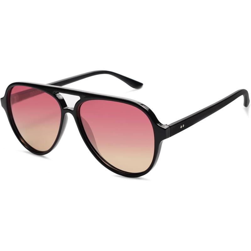 imageSOJOS Classic Polarized Aviator Sunglasses Womens Mens Retro Double Bridge Aviators SJ2201Shiny BlackPurple Gradient Brown