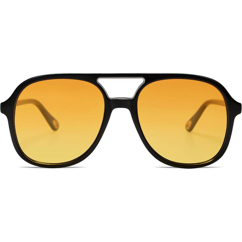 SOJOS Retro Polarized Aviator Sunglasses for Women Men Classic 70s Vintage Trendy Square Aviators SJ2174BlackYellow Tint