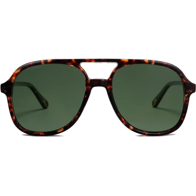 SOJOS Retro Polarized Aviator Sunglasses for Women Men Classic 70s Vintage Trendy Square Aviators SJ2174Brown TortoiseGreen