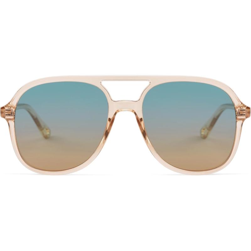 SOJOS Retro Polarized Aviator Sunglasses for Women Men Classic 70s Vintage Trendy Square Aviators SJ2174Clear BrownGreen Gradient Brown