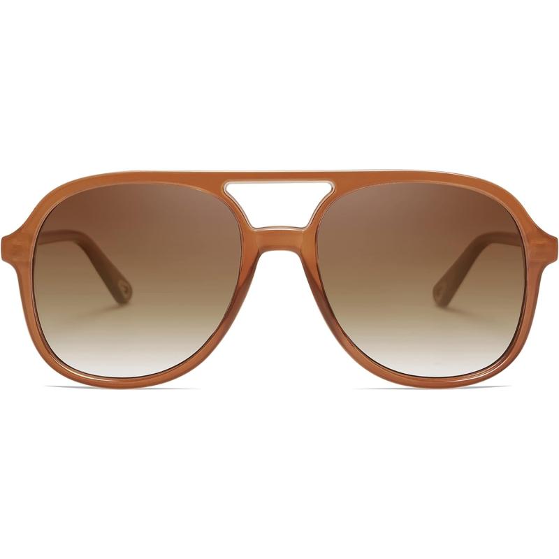 SOJOS Retro Polarized Aviator Sunglasses for Women Men Classic 70s Vintage Trendy Square Aviators SJ2174Dark BrownGradient Brown