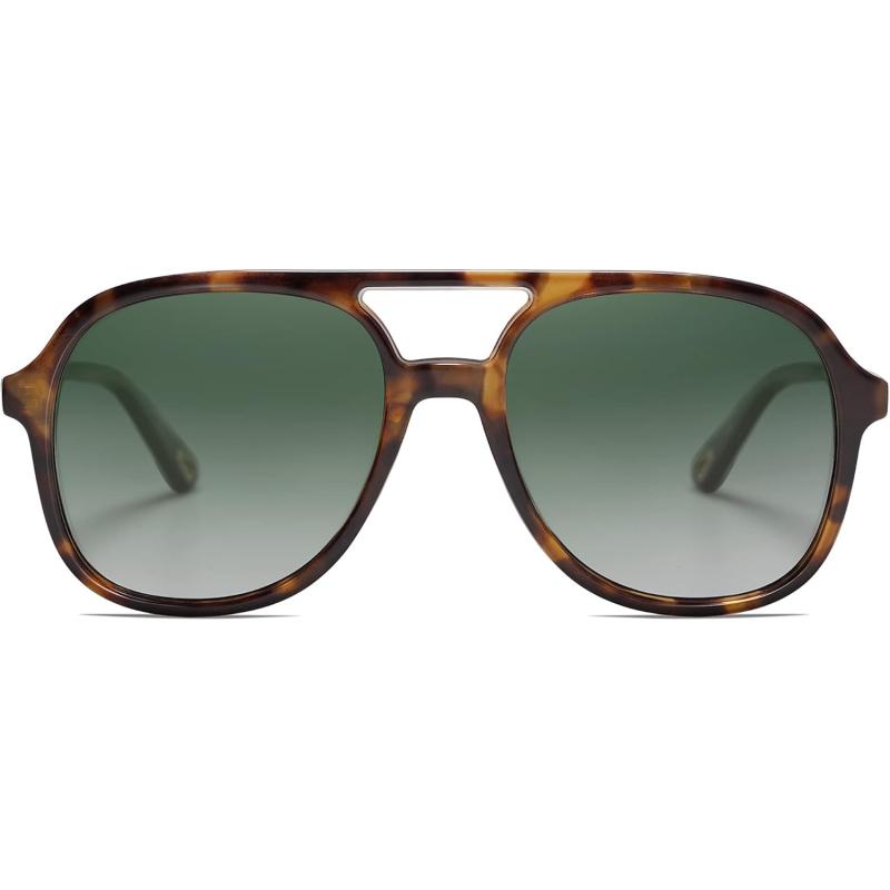 SOJOS Retro Polarized Aviator Sunglasses for Women Men Classic 70s Vintage Trendy Square Aviators SJ2174TortoiseGradient Green