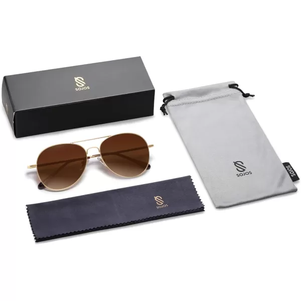 SOJOS Classic Aviator Sunglasses for Women Men Metal Spring Hinges SJ1030Polarized BrownGold