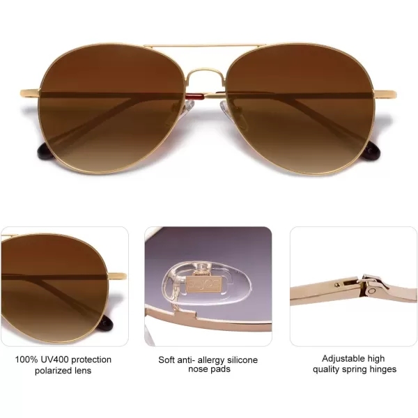 SOJOS Classic Aviator Sunglasses for Women Men Metal Spring Hinges SJ1030Polarized BrownGold
