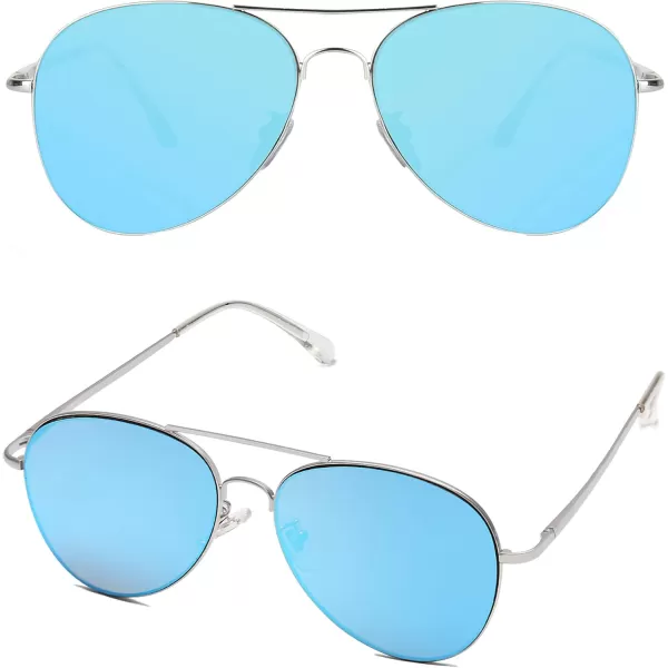 SOJOS Classic Aviator Sunglasses for Women Men Metal Spring Hinges SJ1030SilverBlue