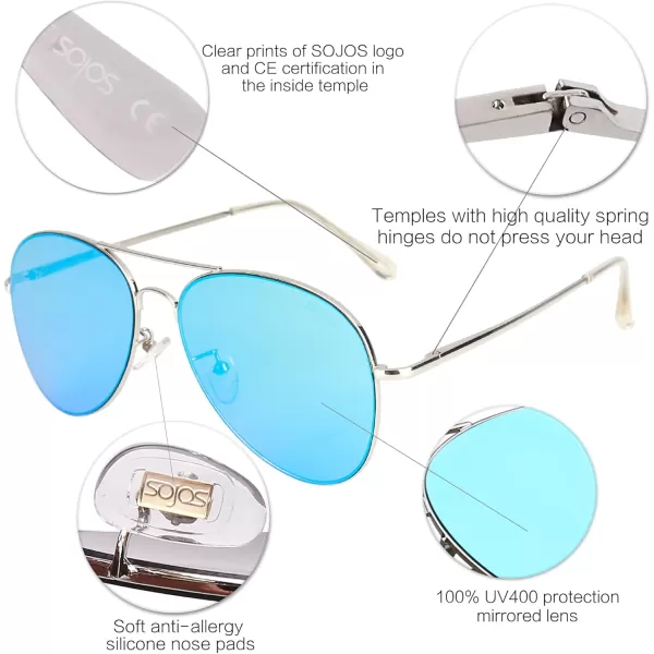 SOJOS Classic Aviator Sunglasses for Women Men Metal Spring Hinges SJ1030SilverBlue