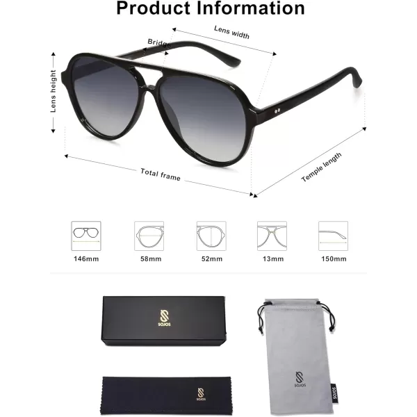 SOJOS Classic Polarized Aviator Sunglasses Womens Mens Retro Double Bridge Aviators SJ2201BlackGrey