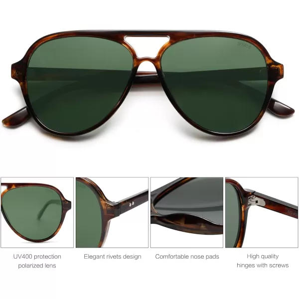 SOJOS Classic Polarized Aviator Sunglasses Womens Mens Retro Double Bridge Aviators SJ2201Brown PatternGreen