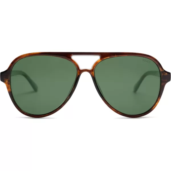 SOJOS Classic Polarized Aviator Sunglasses Womens Mens Retro Double Bridge Aviators SJ2201Brown PatternGreen