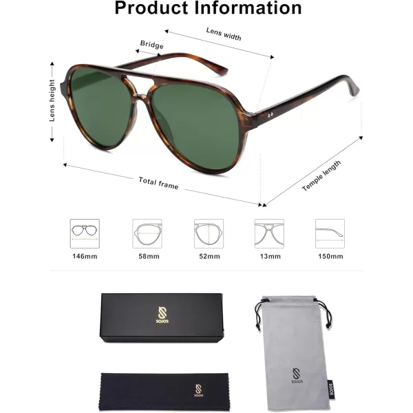 SOJOS Classic Polarized Aviator Sunglasses Womens Mens Retro Double Bridge Aviators SJ2201Brown PatternGreen