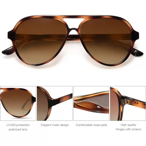 SOJOS Classic Polarized Aviator Sunglasses Womens Mens Retro Double Bridge Aviators SJ2201Brown TortoiseBrown