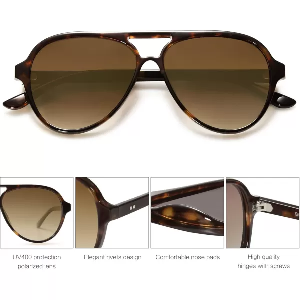 SOJOS Classic Polarized Aviator Sunglasses Womens Mens Retro Double Bridge Aviators SJ2201Dark TortoiseBrown