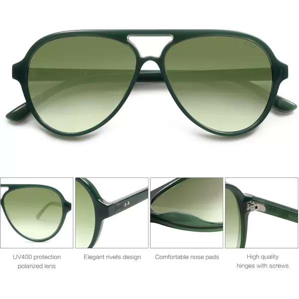 SOJOS Classic Polarized Aviator Sunglasses Womens Mens Retro Double Bridge Aviators SJ2201GreenGradient Green