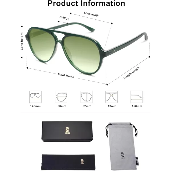 SOJOS Classic Polarized Aviator Sunglasses Womens Mens Retro Double Bridge Aviators SJ2201GreenGradient Green