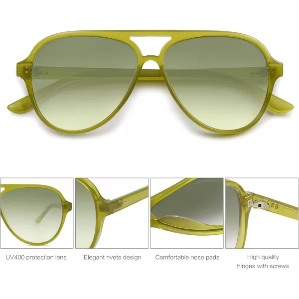 SOJOS Classic Polarized Aviator Sunglasses Womens Mens Retro Double Bridge Aviators SJ2201Light GreenGradient Green