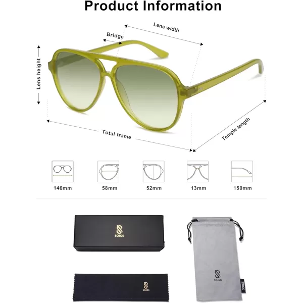 SOJOS Classic Polarized Aviator Sunglasses Womens Mens Retro Double Bridge Aviators SJ2201Light GreenGradient Green