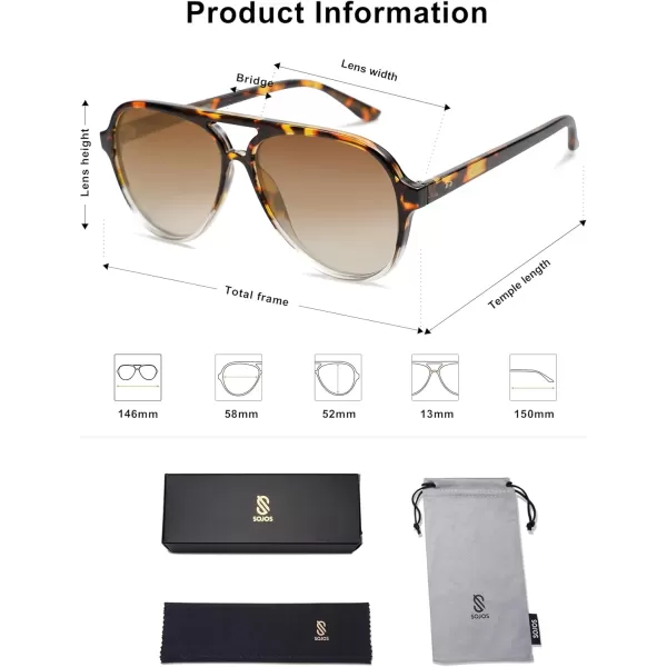 SOJOS Classic Polarized Aviator Sunglasses Womens Mens Retro Double Bridge Aviators SJ2201Orange Tortoise  Clear BrownBrown