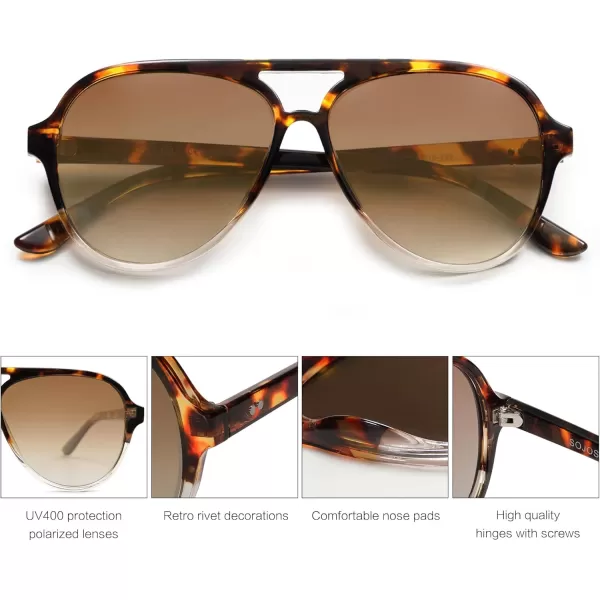 SOJOS Classic Polarized Aviator Sunglasses Womens Mens Retro Double Bridge Aviators SJ2201Orange Tortoise  Clear BrownBrown