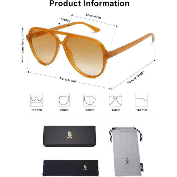 SOJOS Classic Polarized Aviator Sunglasses Womens Mens Retro Double Bridge Aviators SJ2201OrangeGradient Yellow