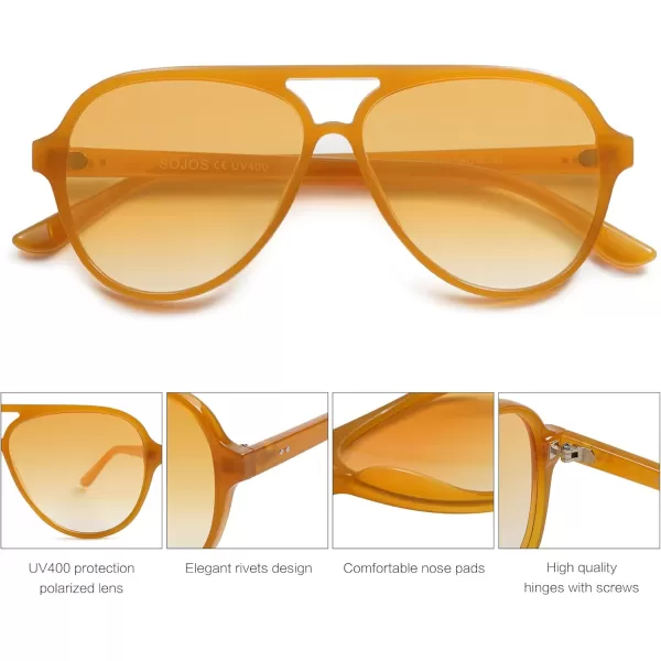 SOJOS Classic Polarized Aviator Sunglasses Womens Mens Retro Double Bridge Aviators SJ2201OrangeGradient Yellow