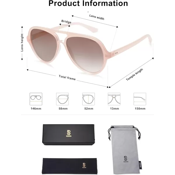 SOJOS Classic Polarized Aviator Sunglasses Womens Mens Retro Double Bridge Aviators SJ2201PinkLight Brown