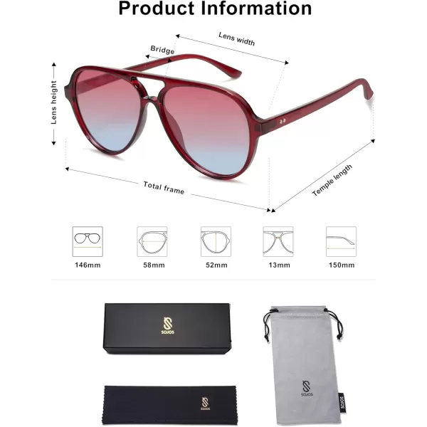 SOJOS Classic Polarized Aviator Sunglasses Womens Mens Retro Double Bridge Aviators SJ2201Red BurgundyRed Gradient Blue